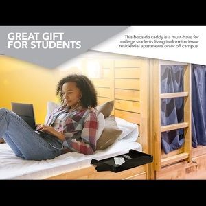 Black Bedside Tray w/Cup Holder and Cable Holder